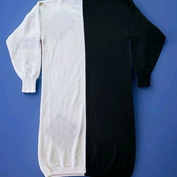 VTG Geometric Colorblock Sweater Dress Size 11/13 Colors Black and White - Picture 10 of 10